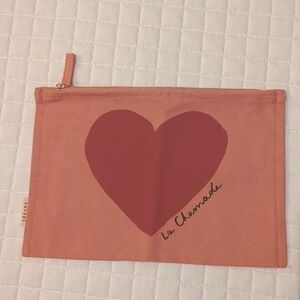 Sezane pink heart clutch makeup bag La Chamade new